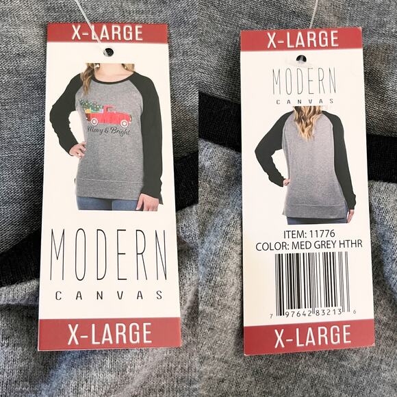 Modern Canvas Sweatshirt XL Heather Gray Pickup Christmas Tree New - Picture 11 of 11